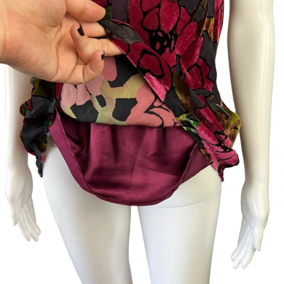 Vintage Bob Mackie Silk Blend Velour Floral Cowl Neck Top - Picture 5 of 10